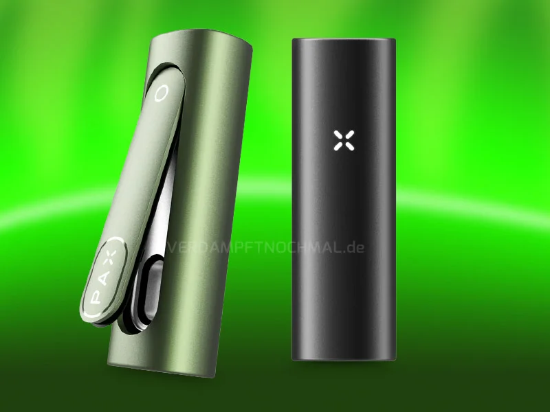 PAX Flow Vaporizer in greenstone und onyx – tragbarer Premium-Verdampfer für Kräuter und Konzentrate mit modernem Design, LED-Anzeige und innovativem Heizsystem