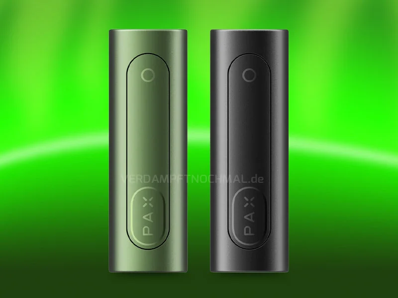 PAX Flow Vaporizer in greenstone und onyx – tragbarer Premium-Verdampfer für Kräuter und Konzentrate mit modernem Design, LED-Anzeige und innovativem Heizsystem
