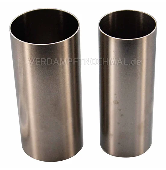 The stainless steel shells are shown on a white background and are placed next to each other. The right sleeve has a slightly larger diameter than the left sleeve.