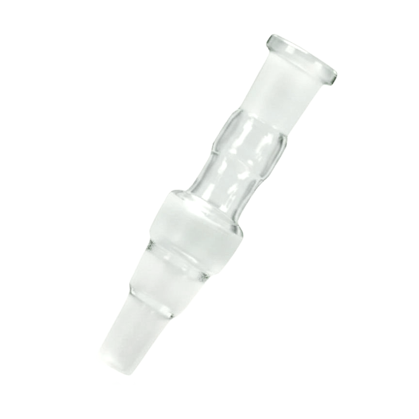 Ein transparenter, mehrstufiger Glasadapter für Vaporizer zum Anschluss an verschiedene Wasserfilter-Größen.