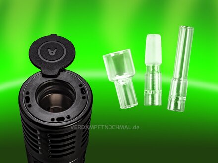 Arizer Air Max heating chamber and various glass mouthpieces